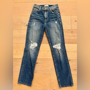 Level 99 Dark Blue Distressed Straight Leg Jeans